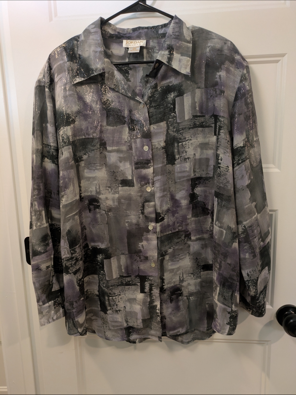 🔴 3/$15  Jordan Abstract Brushstroke Button-Up Blouse - Gray & Purple